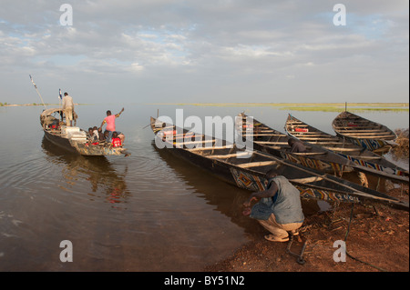 Pirogen auf dem Hafenplatz (in Korioumé) von der Fähre nach Kabara, in der Nähe von Timbuktu, Mali Stockfoto
