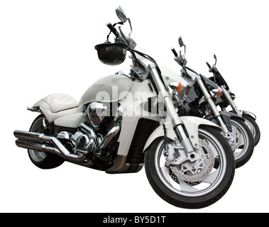 Vintage classic Motorrad parken, isoliert auf weiss Stockfoto