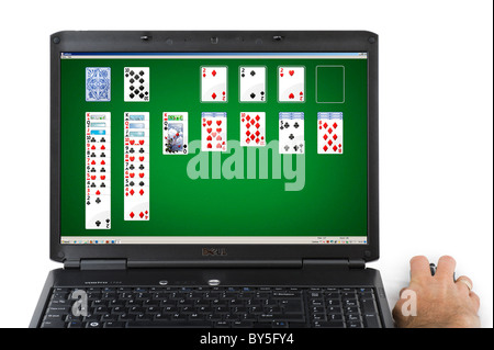 Spielen Sie Solitaire in Microsoft Windows7 Stockfoto