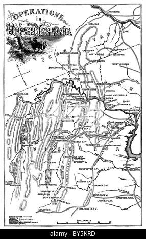 Die Karte zeigt den Bürgerkrieg Feldzüge und Schlachtfeldern im oberen Virginia im Jahr 1861 und 1862. Stockfoto