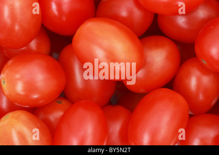 Nahaufnahme von vielen roten Kirschtomaten einen Hintergrund Stockfoto