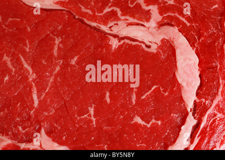 Rohe rote Black Angus Rib-Eye Steak Fleisch Makro Stockfoto