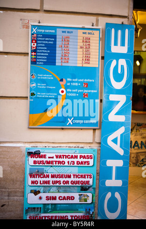 Rom Italien Wechselstube wechseln Büro Schild in einer touristischen Straße Stockfoto