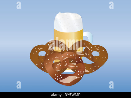 frisches Bier und prezel Stockfoto