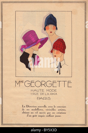 1920er Jahren Frauen Hut Werbung von Madame Georgette, Paris. Stockfoto