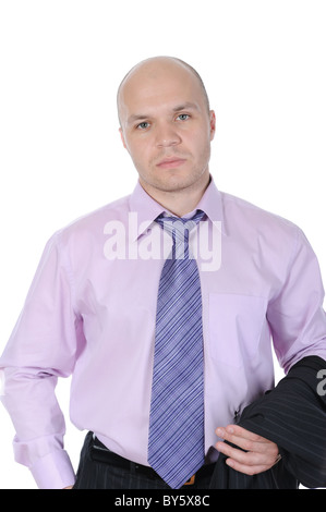 Geschäftsmann mit einer Jacke in seinen Händen Stockfoto