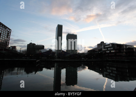 Nightime von Canary Wharf, London Stockfoto