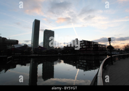 Nightime in Canary Wharf, London Stockfoto