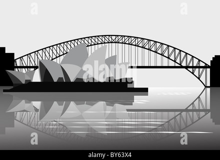 Abbildung der Sydney Harbour Bridge und Sydney Opera House Stockfoto