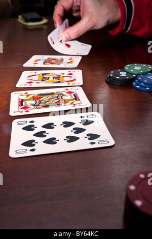 Pokerspiel Texas Hold: die River-Karte drehen Stockfoto