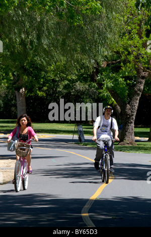 Nur-Fahrrad-Wege auf dem Campus der UC Davis, California, USA. Stockfoto