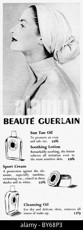 1950er Jahren Anzeige in Damenmode-Magazin für Beaute Guerlain Öle Lotion und Creme Stockfoto