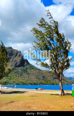 Kite-boarding Paradies am Point Sud-Quest auf der Le Morne Halbinsel, Black River, Mauritius. Stockfoto