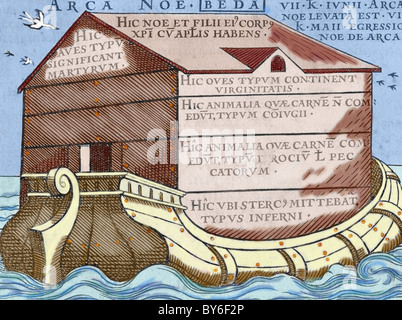 Arche Noah, aus dem Buch "De Linguis Gentium, Libellum", veröffentlicht in Basel 1563. Geschrieben von Venerable Bede (673-735). Stockfoto