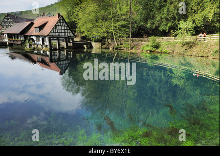 Blautopf, Frühling und Quelle des Flusses Blau, Blaubeuren, Alb-Donau-Kreis, Bayern, Deutschland Stockfoto