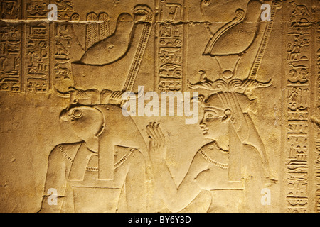 Gott-Relief in der Säulenhalle, Tempel des Horus Tempel von Edfu, Edfu, Ägypten, Afrika Stockfoto