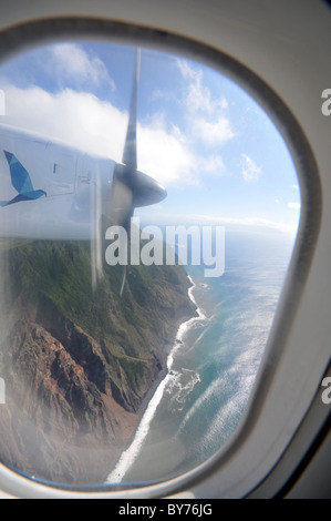 Blick vom Flugzeug auf die Insel Corvo, Azoren, Portugal, Europa Stockfoto