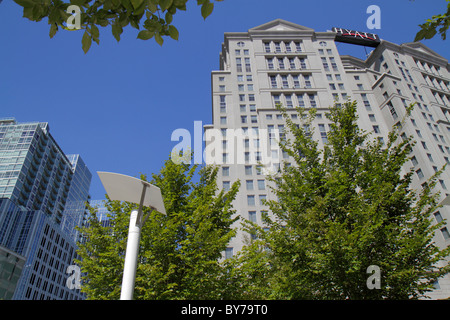 Atlanta Georgia, Buckhead, Peachtree Street, Grand Hyatt, Hotel, Hotels, globales Unternehmen, Unterkunft, Gebäudeaußenansicht, Logo, Architekturdesign, GA101009025 Stockfoto