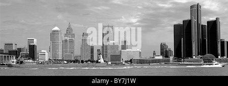 S/w-Panorama-Bild der Stadt Detroit Michigan. Stockfoto