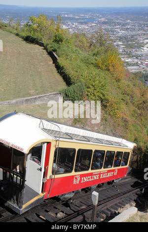 Tennessee Chattanooga, Lookout Mountain, Incline Railway, parallele Bahn-Seilbahn, steiler Hang, Trolley, malerische Aussicht, Tal, Horizont, TN101014013 Stockfoto