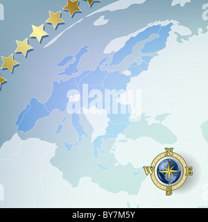 Zusammenfassung Hintergrund mit Europa-Karte und Kompass Stockfoto