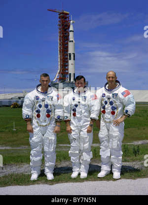 Die erstklassige Besatzung der Apollo 10 Mondbahn Mission, Eugene A. Cernan, John W. Young und Thomas P. Stafford. Stockfoto