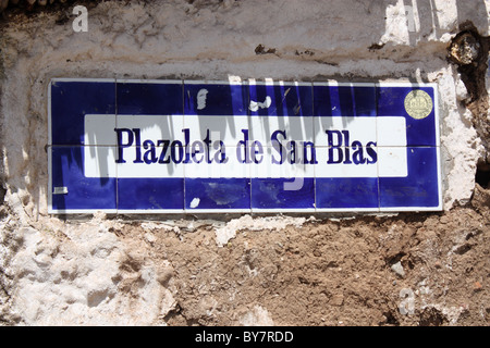 Straßenschild der Plazoleta de San Blas Stockfoto