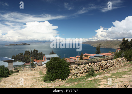 Yumani und Titicaca-See von der Isla del Sol Stockfoto