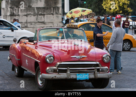 Kuba, Havanna. Amerikanische Autos aus den 1950er Jahren dienen als Taxis in Kuba. Dies ist ein 1951 Chevrolet. Stockfoto