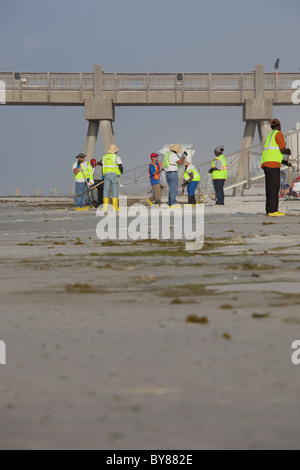 PENSACOLA BEACH - Juli 7: Öl Arbeitnehmer weiterhin reinigen Sie den Strand von Öl am 7. Juli 2010 in Pensacola Beach, FL. Stockfoto