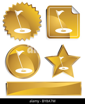 Reihe von 3D gold Chrome Icons - Golfloch mit Fahne. Stockfoto