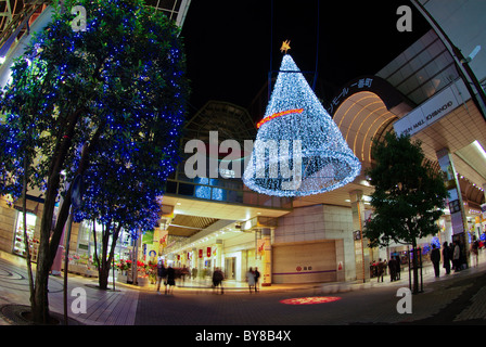 Sendai Ohmachi Einkaufsstraße beleuchtet für Weihnachten, Sendai, Tohoku, Japan, Asien Stockfoto