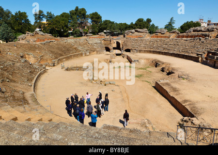 Merida, Provinz Badajoz, Spanien. Das erste Jahrhundert v. Chr. römische Amphitheater. Stockfoto