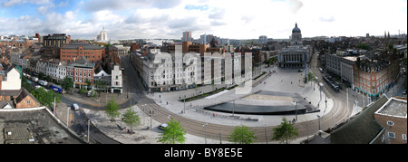 Nottingham Old Market Square und Rat Haus Panorama Stockfoto