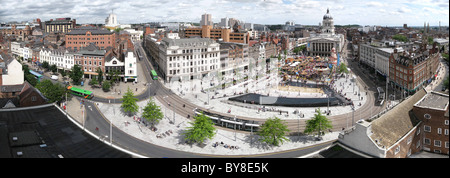 Nottingham Old Market Square und Rat Haus Panorama Stockfoto