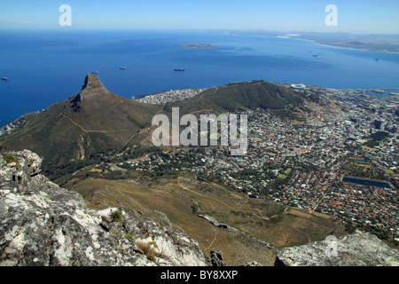 Blick auf Kapstadt vom Tafelberg in Südafrika Stockfoto