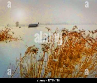 DIGITALE Kunst: Winterlandschaft (Deutschland/Bayern) Stockfoto