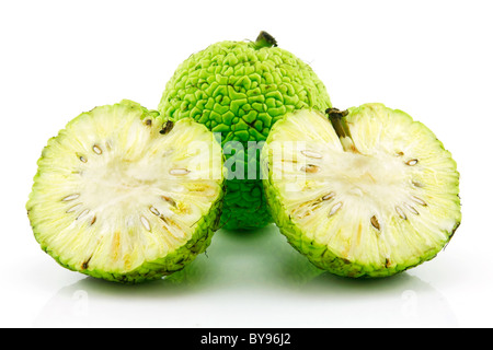 In Scheiben geschnitten Osage Orange (Maclura), Isolated on White Stockfoto