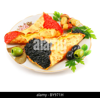 Kaviar-gefüllte Pfannkuchen Stockfoto