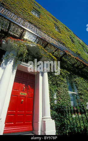 Rote Tür mit georgischen Oberlicht und Massen von Ivy am St. Stephens green Dublin Irland Irland EU Europa Stockfoto