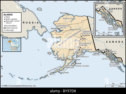 Politische Karte von Alaska Stockfoto