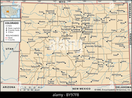 Politische Karte von Colorado Stockfoto