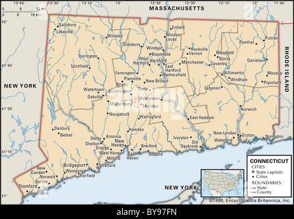 Politische Karte von Connecticut Stockfoto