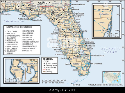 Politische Karte von Florida Stockfoto