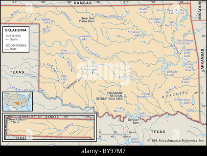 Physische Karte von Oklahoma Stockfoto