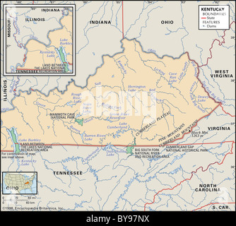 Physische Karte von Kentucky Stockfoto