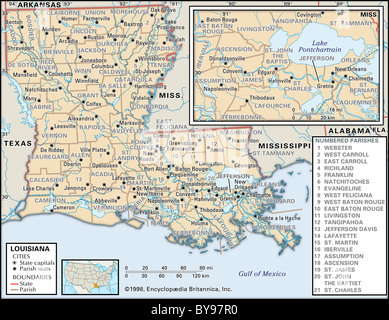 Politische Karte von Louisiana Stockfoto