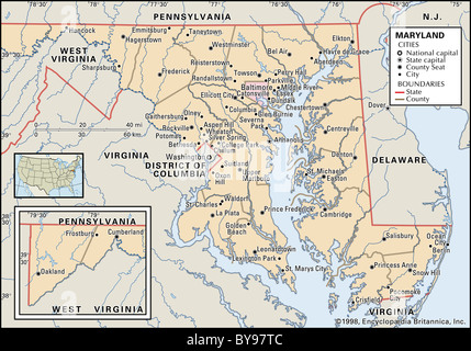 Politische Karte von Maryland Stockfoto