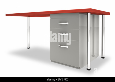 Schreibtisch vor einem weißen Hintergrund Stockfoto