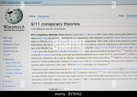Eine Wikipedia-Suche nach 9/11 Verschwörungstheorien Stockfoto